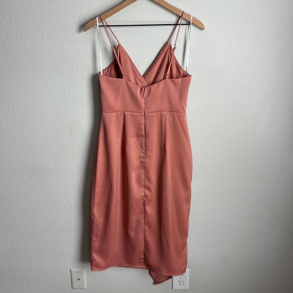 Lulus Quite Likely Rose Pink Satin Asymmetrical Midi Dress Size Small - Picture 5 of 10